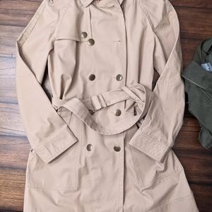 Loft Khaki Double-Breasted Belted Military Trench Coat Size Large